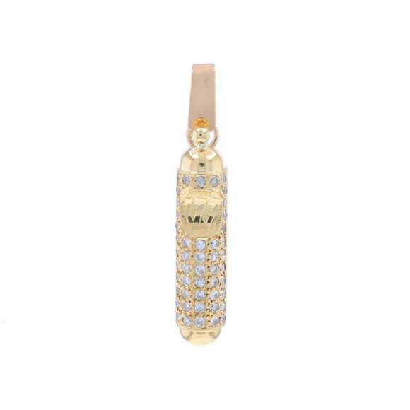 Yellow Gold Diamond Mezuzah Pendant - 18k Round .60ctw Judaica Faith Gift